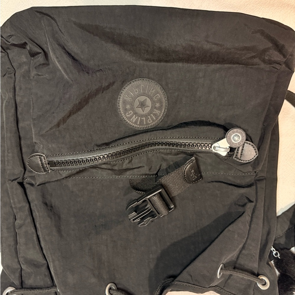 Kipling Black Drawstring Backpack With Monkey Cha… - image 3